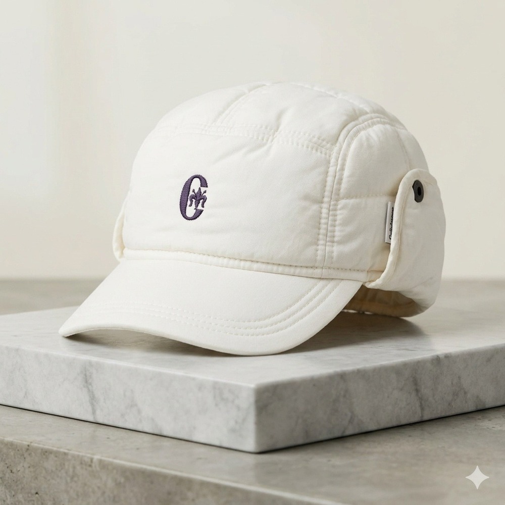 Conte of Florence Quilted Down Puffer Trapper Hat Made in Italy Ear‎ Flaps Logo